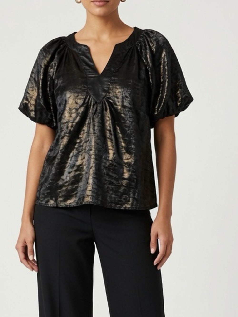 Umgee Black Shimmery Puff Sleeve Top